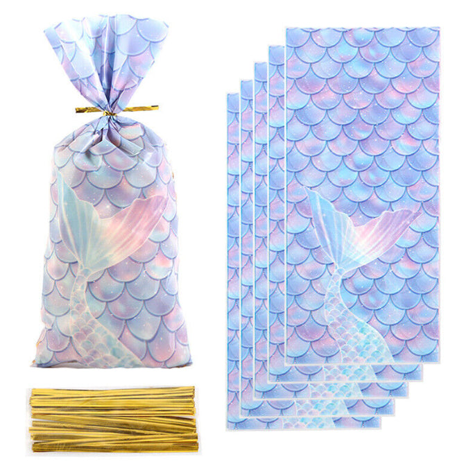 50pcs Cookie Candy Bag with Gold Ties Rainbow loot Bags Party Supplies Table Decoration