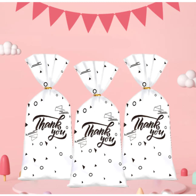 50pcs Cookie Candy Bag with Gold Ties Black/White Plastic Bags Party Supplies Decoration