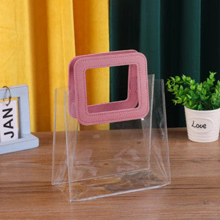 1pc Transparent Leather handle Tote Bag PVC Big handle gift packaging bag