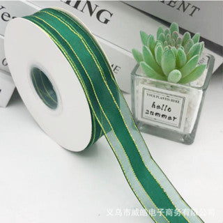 2.5cm/50yards Double gold edge packaging Gauze gift box handmade ribbon