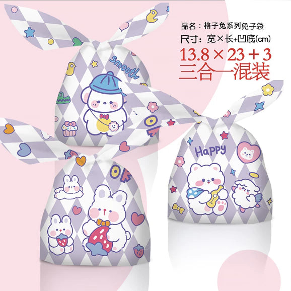 50pcs Cartoon Rabbit Ears Packaging Bag Candy Snack Biscuit Gift Bag