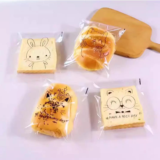 100Pcs Bread Packaging Bag Self Adhesive Plastic Food Donut Pastry Bag