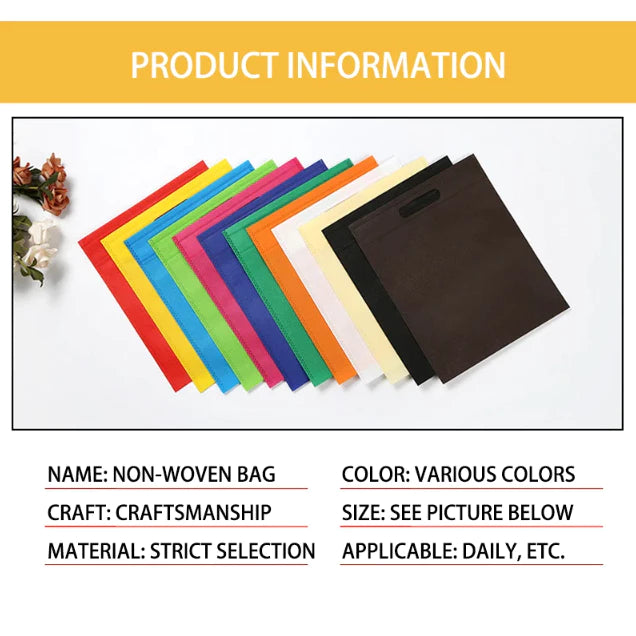 50Pcs Flat Non-woven Eco Bag D Cut Pouch Plain Shopping Hand bag Storage Bag