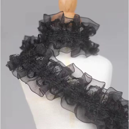 4cm/5yards double-layer ribbon pleated lace elastic hair children's headdress decoration