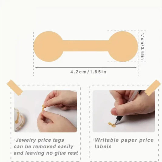 500pcs 1Roll Jewelry Size Tags Blank Brown Paper Dumbell Shape Self Adhesive Sticker Label