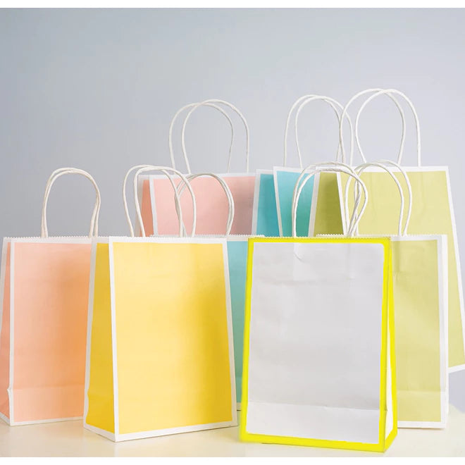 1pc Colorful Border Twisted Handle Kraft Paper Bag with twist Handle bag Gift Bag