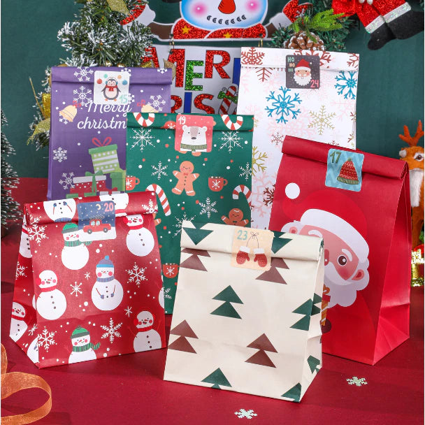 12Pcs Christmas Paper Bags Packaging Candy Gift Wrapping Bag