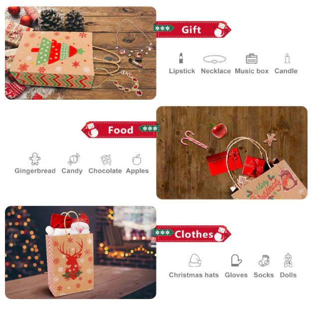 1pc Random Christmas Kraft Paper With handle Bag Decoration Gift Bags Packaging Bag