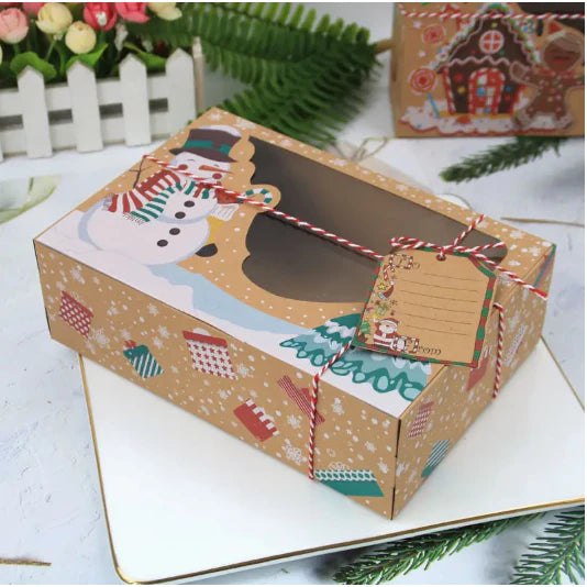 12pcs/Set Christmas Paper Gift Candy Cookie Boxes Santa Clause Snowman Clear Window