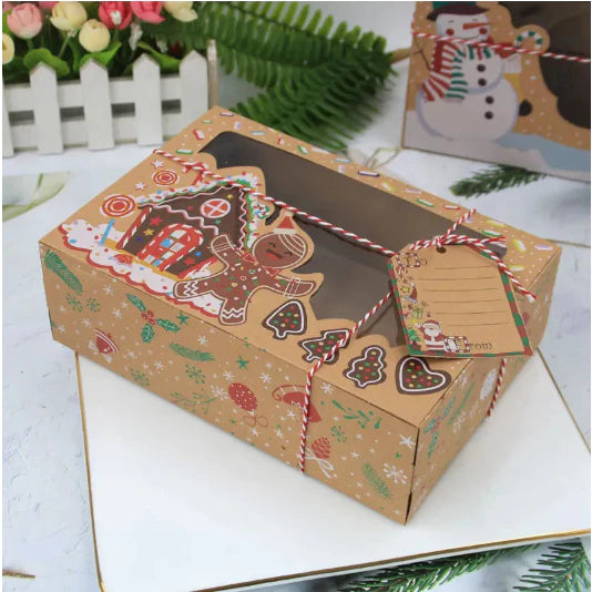 12pcs/Set Christmas Paper Gift Candy Cookie Boxes Santa Clause Snowman Clear Window