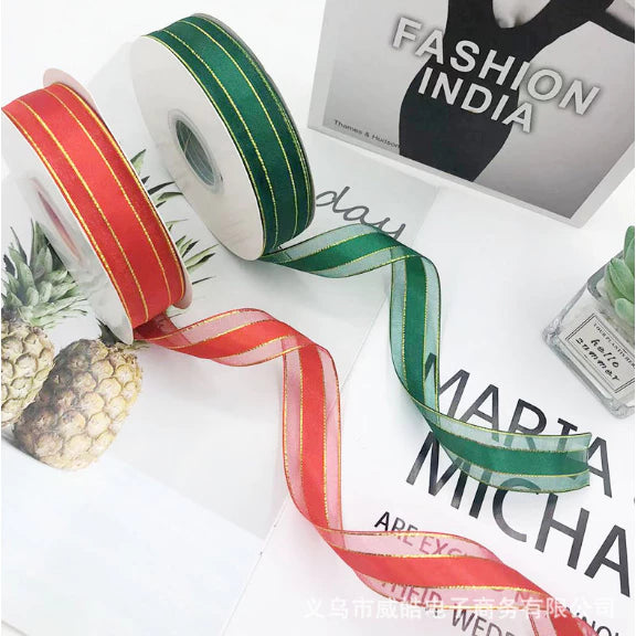 2.5cm/50yards Double gold edge packaging Gauze gift box handmade ribbon