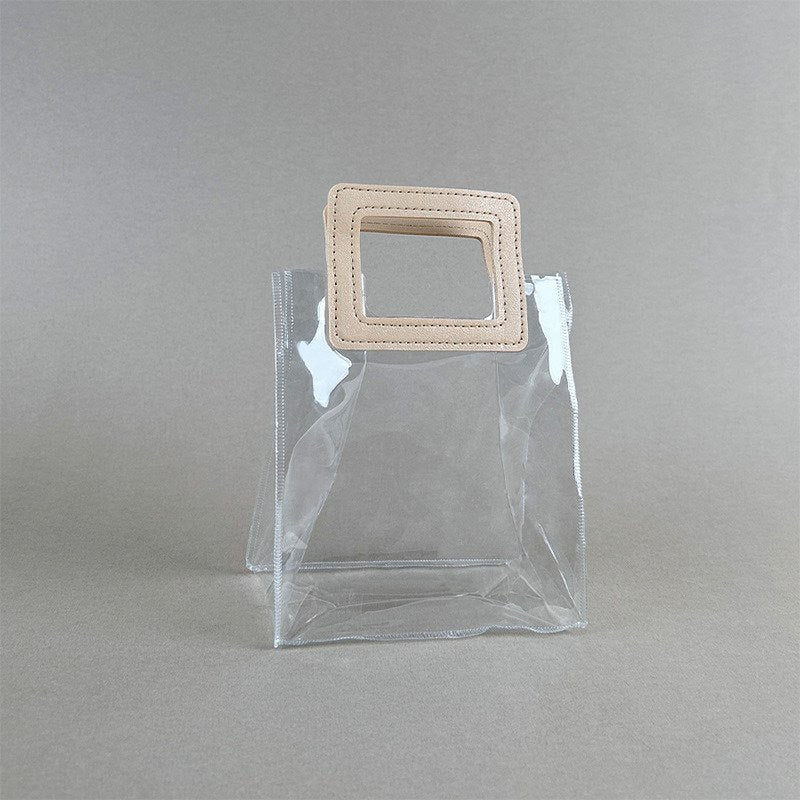 1pc Transparent Leather handle Tote Bag PVC Big handle gift packaging bag