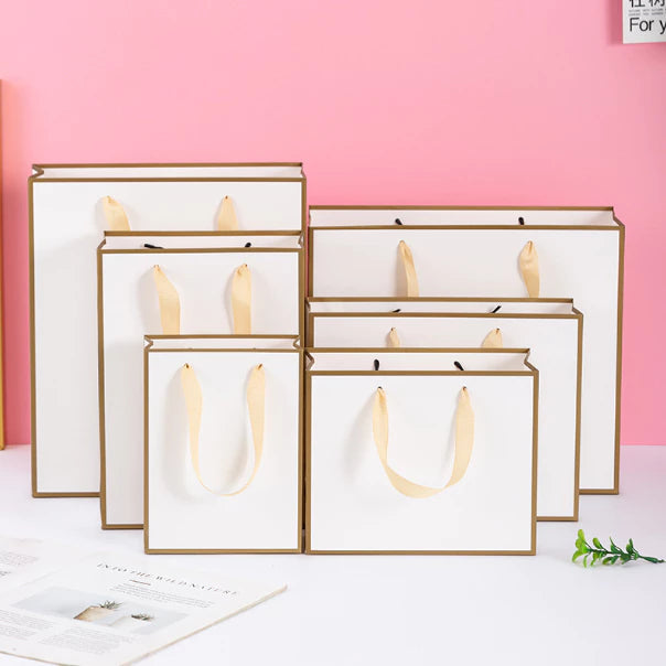1Pc Gold Border Paper Bag W/ Black Border Gift Craft Paper Gift Plain Rope Handle Hand bag