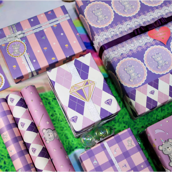 5pcs | Purple Bear Color gift wrapping paper nostalgic elegant size birthday Wrapping pape