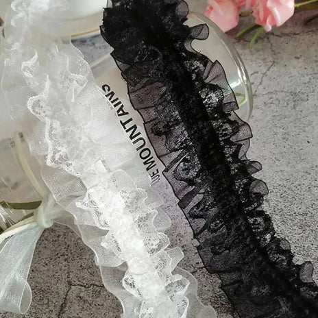 4cm/5yards double-layer ribbon pleated lace elastic hair children's headdress decoration