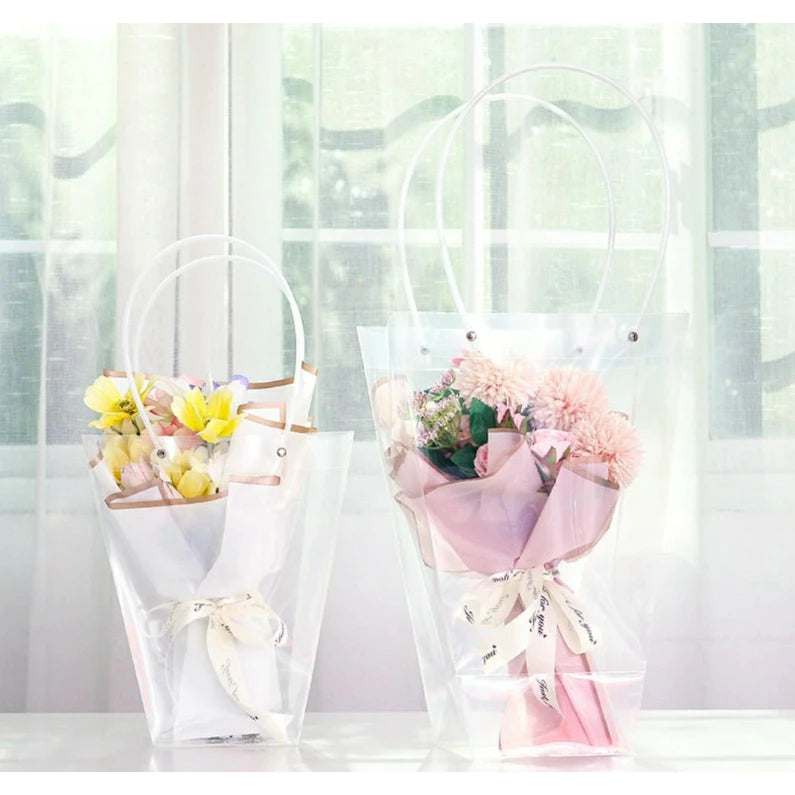 1pc Transparent PVC Tote Bag Flower Bouquet Packaging Bag Clear Handbags