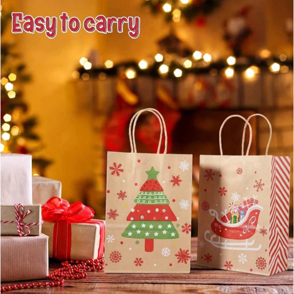 1pc Random Christmas Kraft Paper With handle Bag Decoration Gift Bags Packaging Bag