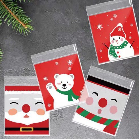 100pcs Self Adhesive Christmas Cookie Candy Package Cellophane Gift Bags