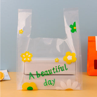 50pcs Transparent vest bag, takeaway bag, baked food catering tote bag