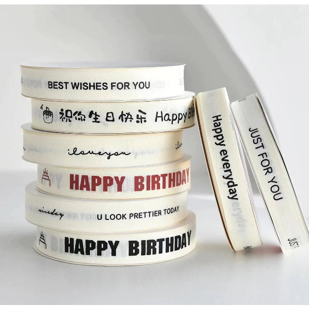 (40 yards) 2.cm Happy Birthday Gross Grain Ribbon, Personalized ribbon, Gross Grain ribbon
