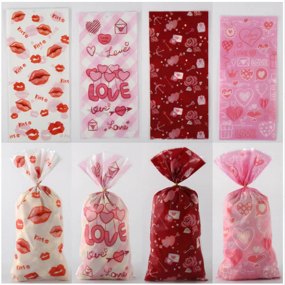 50pcs Valentine's Day Candy Bag Love Snack Cookie Bag Party Loot Bags