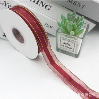 2.5cm/50yards Double gold edge packaging Gauze gift box handmade ribbon