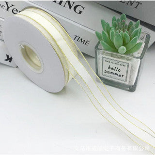 2.5cm/50yards Double gold edge packaging Gauze gift box handmade ribbon