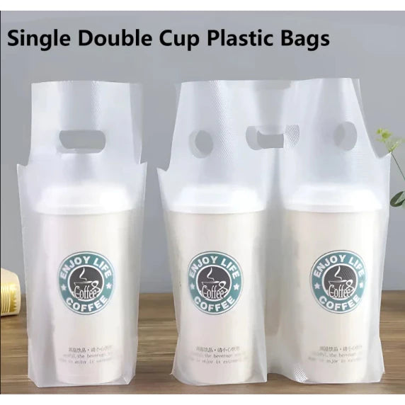 100pcs Take Out Plastic Transparent Packaging Bag for Milktea