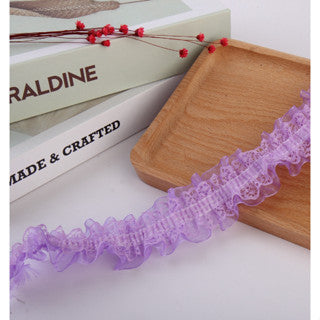 4cm/5yards double-layer ribbon pleated lace elastic hair children's headdress decoration