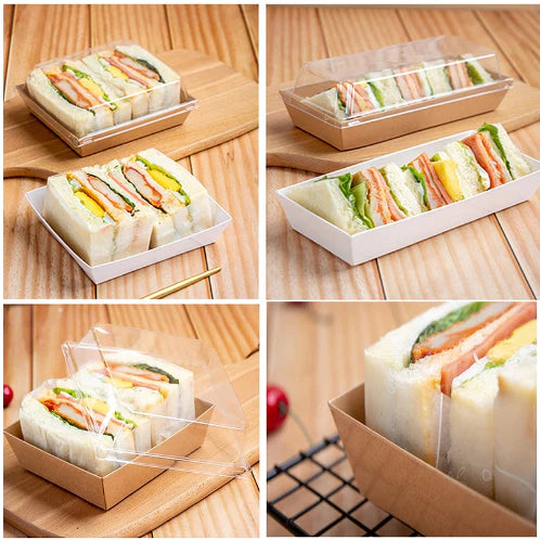 10pcs Transparent Square Cake, Sandwich Kraft Box Pastry Baking Gift Box