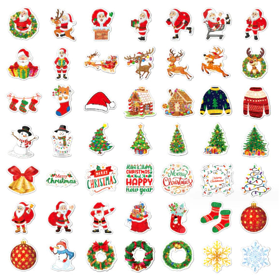 50pcs Christmas Stickers Holographic Laser Stickers Waterproof Christmas Stickers