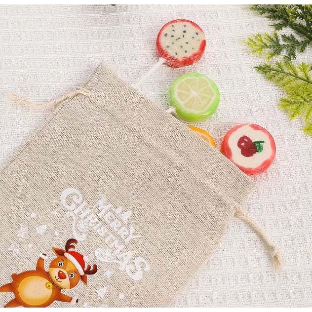 1pc Christmas Burlap Drawstring Bags Candy Snack Storage Packaging Bags