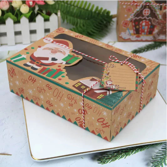12pcs/Set Christmas Paper Gift Candy Cookie Boxes Santa Clause Snowman Clear Window