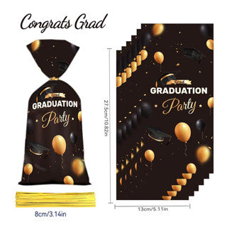 50pcs Cookie Candy Bag with Gold Ties Black/White Plastic Bags Party Supplies Decoration