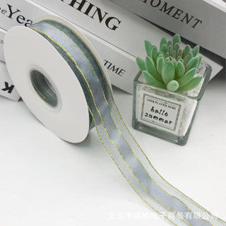 2.5cm/50yards Double gold edge packaging Gauze gift box handmade ribbon