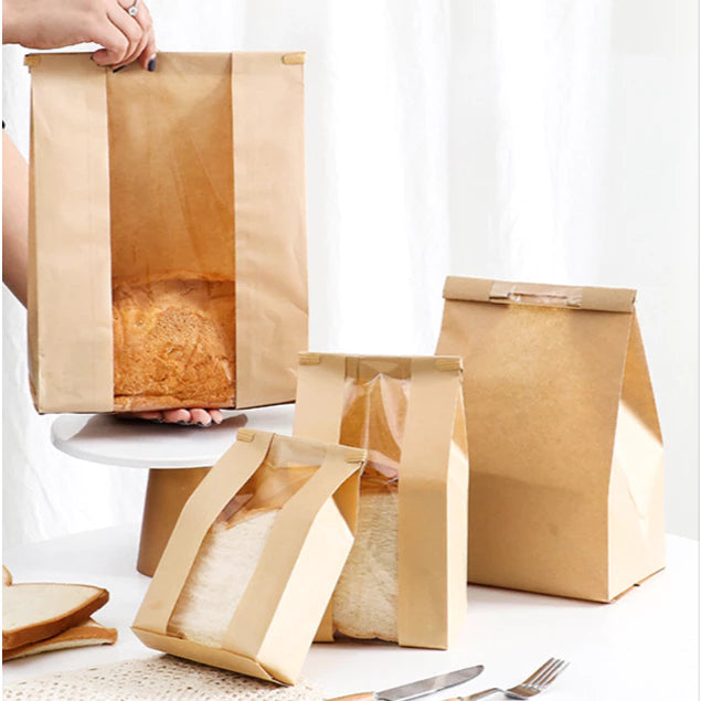 50pcs Brown Bread Bag with Tin Tie Self Sealing Toast Bread Pastry Packaging Bag