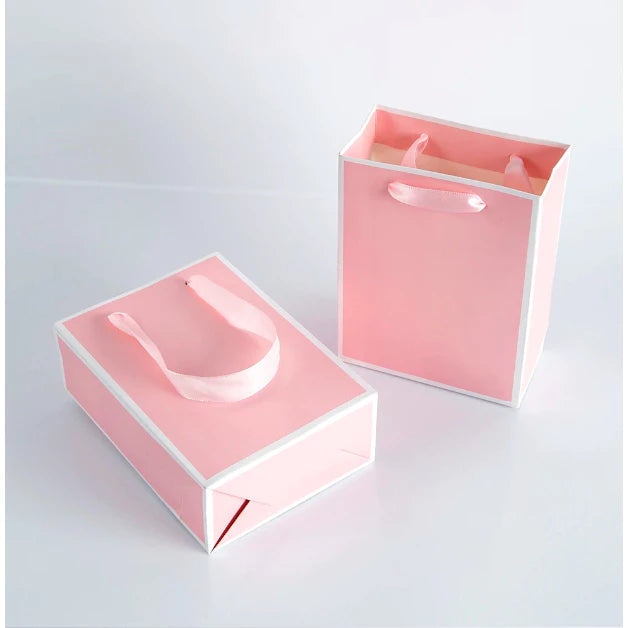1Pc PINK Paper Bag W/ Black Border Gift Craft Paper Gift Plain Rope Handle Hand bag
