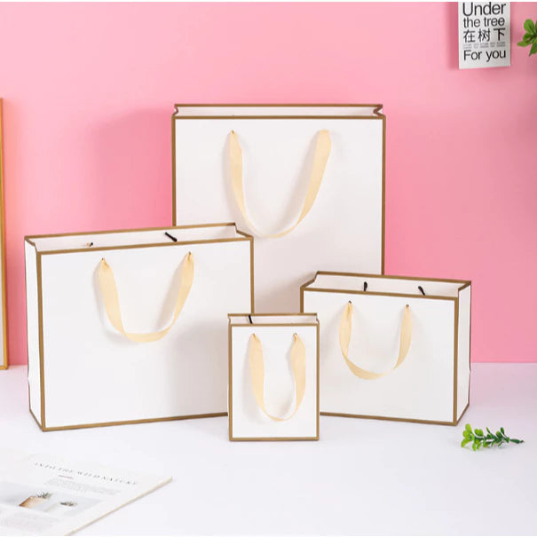 1Pc Gold Border Paper Bag W/ Black Border Gift Craft Paper Gift Plain Rope Handle Hand bag