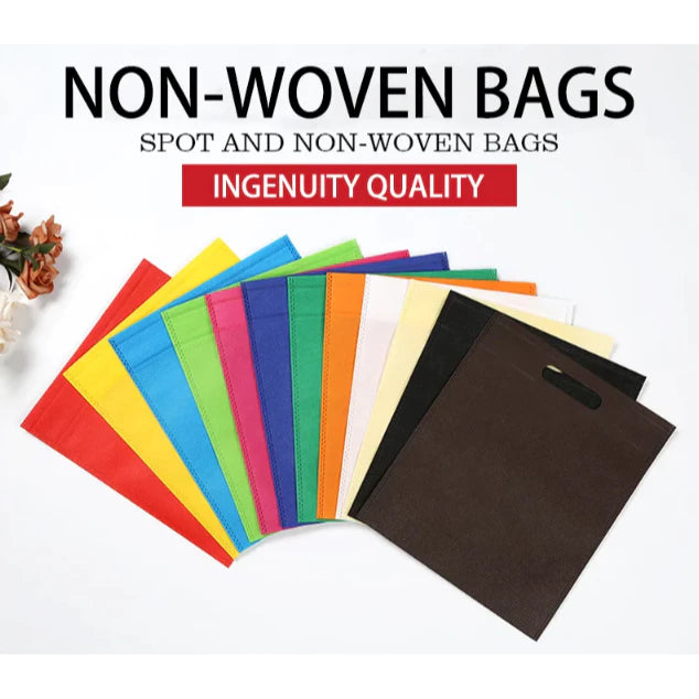 50Pcs Flat Non-woven Eco Bag D Cut Pouch Plain Shopping Hand bag Storage Bag