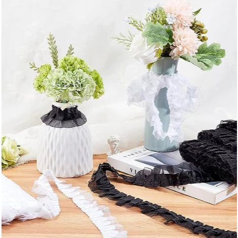 4cm/5yards double-layer ribbon pleated lace elastic hair children's headdress decoration