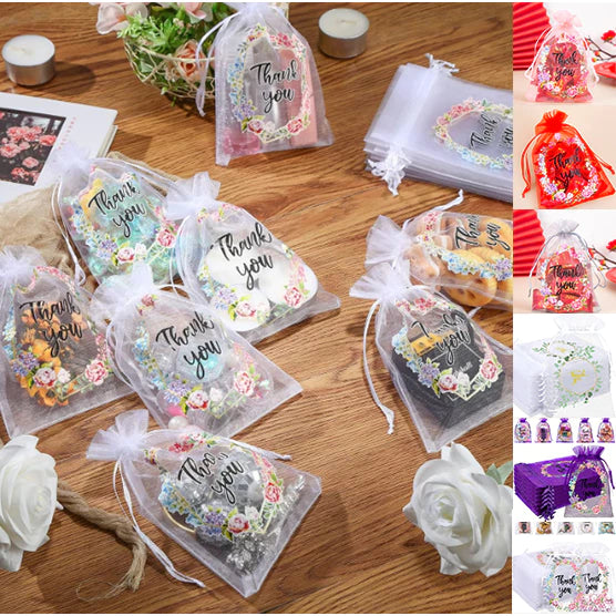 Printed Organza Drawstring Mesh Pouch Small Size Jewelry Wedding Party Gift Packaging