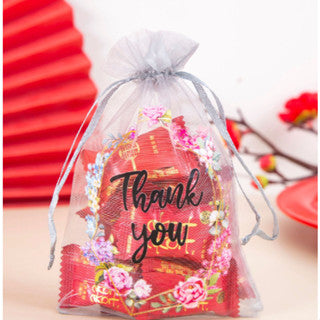 Printed Organza Drawstring Mesh Pouch Small Size Jewelry Wedding Party Gift Packaging