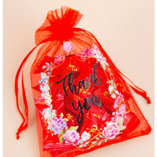 Printed Organza Drawstring Mesh Pouch Small Size Jewelry Wedding Party Gift Packaging