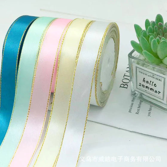 2.5cm double gold-rimmed satin ribbon flower bouquet packaging ribbon gift wrapper