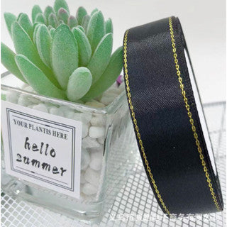 2.5cm double gold-rimmed satin ribbon flower bouquet packaging ribbon gift wrapper