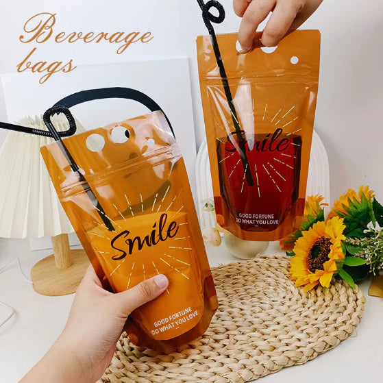 100pcs Disposable beverage bag juice bag self-sealing lemonade milk tea packaging bag