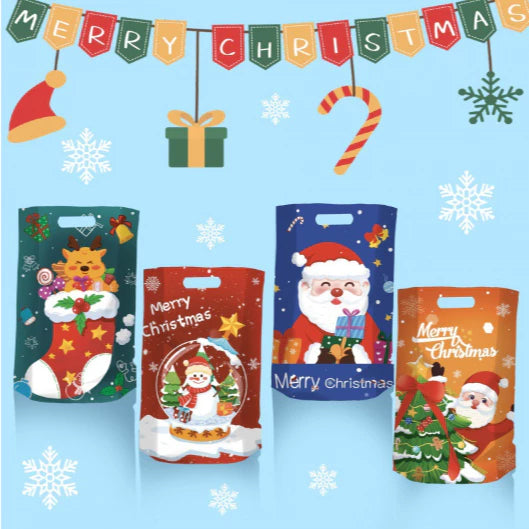 (10pcs/pack) Christmas Candy Hand Held Party Gift Loot Bags Printed Handle Candy Bag