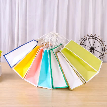 1pc Colorful Border Twisted Handle Kraft Paper Bag with twist Handle bag Gift Bag