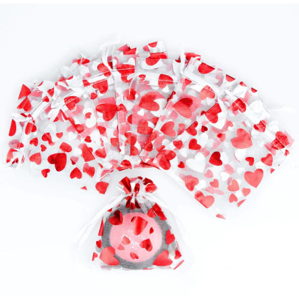 1pc Red Heart Printed Valentine Candy Bags Organza Bags Gift Jewelry Wedding Party Bag