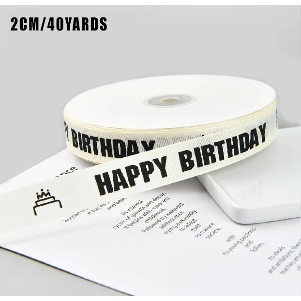 (40 yards) 2.cm Happy Birthday Gross Grain Ribbon, Personalized ribbon, Gross Grain ribbon